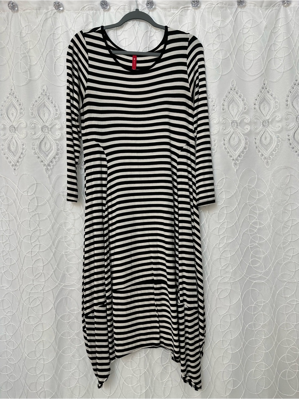 Women’s Black & White Striped Midi Dress